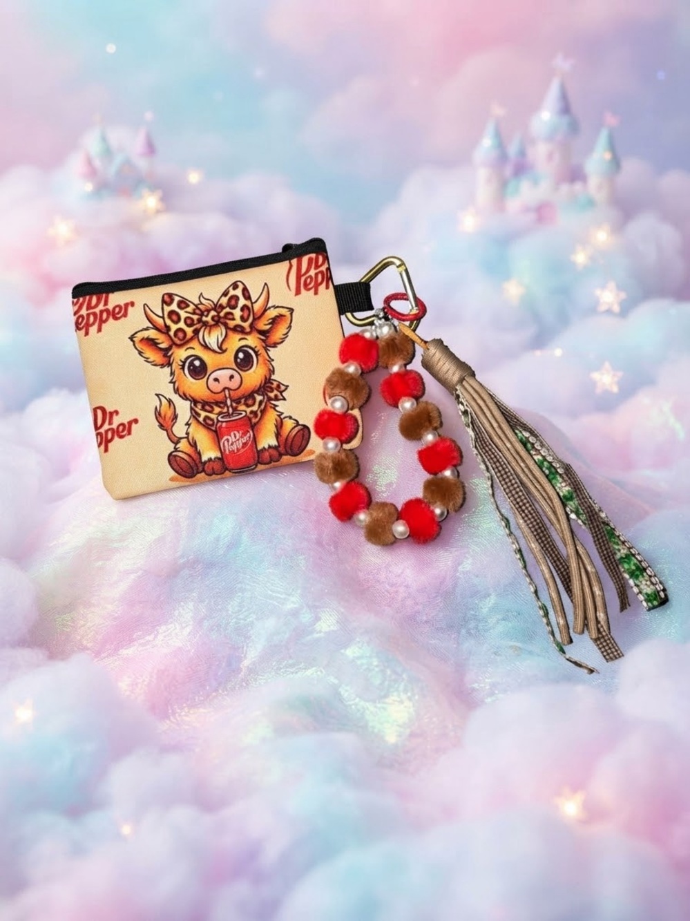 Kids Coin Pouch with Red & Brown Bead Keychain